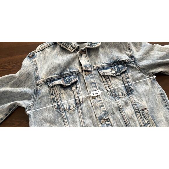 Forever 21 Alphonse Mucha Stained Glass Acid Wash Blue Jean Denim Jacket Mens M - Picture 8 of 9